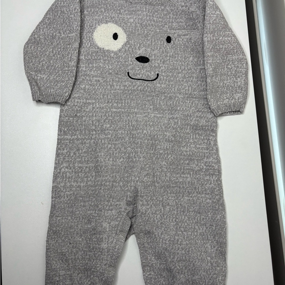 Cuddl Duds Gray and White One Piece with Puppy Design